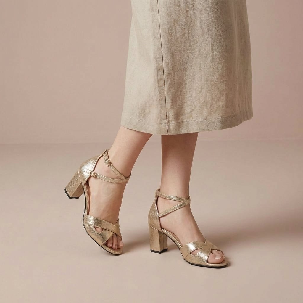 Sandale Dorée Brides Croisées